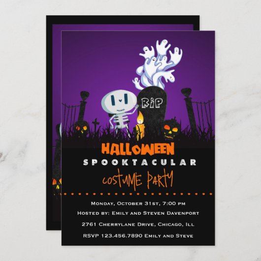 Spooky Graveyard Halloween-Party laden Einladung (Vorne/Hinten)