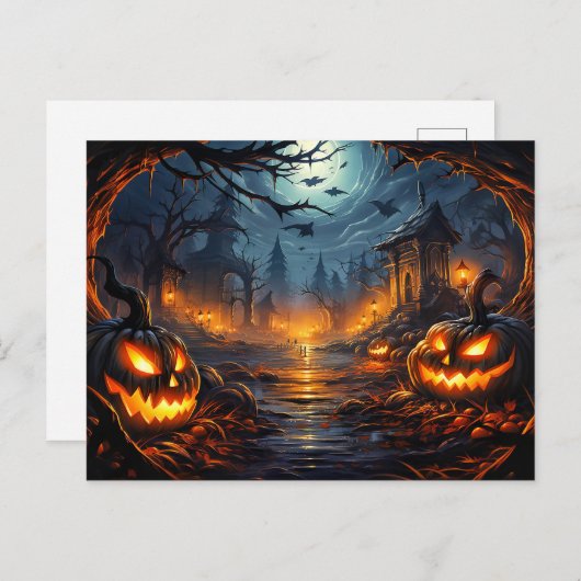 Spooky Graveyard Happy Halloween Postkarte (Vorne/Hinten)