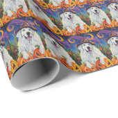 Spooky Great Pyrenäen Hund Halloween Hexenkürbis Geschenkpapier (Rolleneckpunkt)