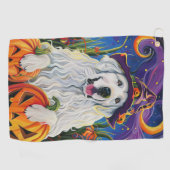 Spooky Great Pyrenäen Hund Halloween Hexenkürbis Golfhandtuch (Horizontal)