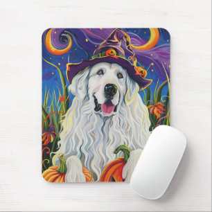 Spooky Great Pyrenäen Hund Halloween Hexenkürbis Mousepad
