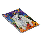 Spooky Great Pyrenäen Hund Halloween Hexenkürbis Notizblock (Rechte Seite)