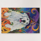 Spooky Great Pyrenäen Hund Halloween Hexenkürbis Puzzle (Horizontal)