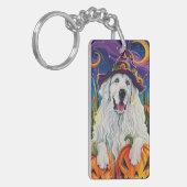 Spooky Great Pyrenäen Hund Halloween Hexenkürbis Schlüsselanhänger (Vorderseite links)