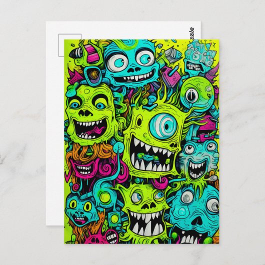 Spooky Green Monster Pattern Postkarte (Vorne/Hinten)
