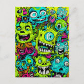 Spooky Green Monster Pattern Postkarte (Vorderseite)