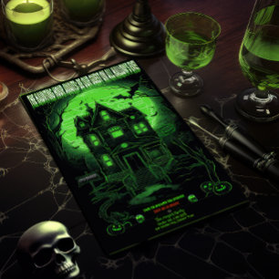 Spooky Green Spuk Mansion Halloween-Party Einladung