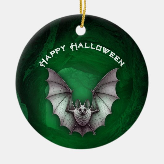 Spooky Grey Bat in Flight Green Haunted Cave Keramik Ornament (Vorne)