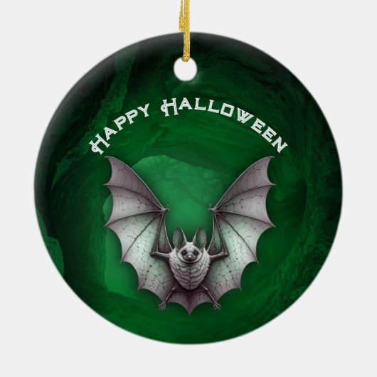 Spooky Grey Bat in Flight Green Haunted Cave Keramik Ornament (Hinten)