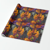 Spooky Greyhound Hund Halloween Hexe und Pumpkin Geschenkpapier (Ungerollt)