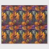 Spooky Greyhound Hund Halloween Hexe und Pumpkin Geschenkpapier (Flach)