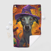 Spooky Greyhound Hund Halloween Hexe und Pumpkin Golfhandtuch (Insitu)