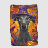 Spooky Greyhound Hund Halloween Hexe und Pumpkin Golfhandtuch (Vorderseite)