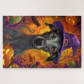 Spooky Greyhound Hund Halloween Hexe und Pumpkin Puzzle (Horizontal)