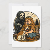 Spooky Grim Reaper with Girl and Dog Skeleton Art  Einladung (Vorderseite)