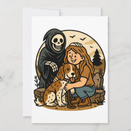 Spooky Grim Reaper with Girl and Dog Skeleton Art Einladung