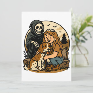 Spooky Grim Reaper with Girl and Dog Skeleton Art  Einladung