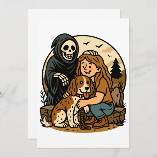 Spooky Grim Reaper with Girl and Dog Skeleton Art Einladung (Vorne/Hinten)