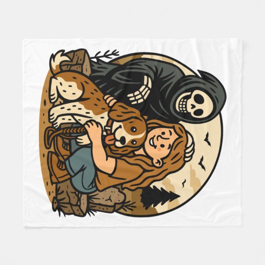 Spooky Grim Reaper with Girl and Dog Skeleton Art  Fleecedecke (Vorderseite (Horizontal))