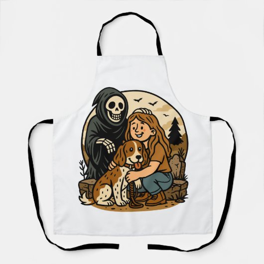 Spooky Grim Reaper with Girl and Dog Skeleton Art Schürze (Vorderseite)