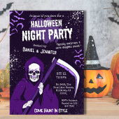 Spooky Grim Sensenmann Fledermäuse Skelett lila Ha Einladung