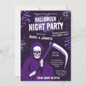 Spooky Grim Sensenmann Fledermäuse Skelett lila Ha Einladung (Vorderseite)