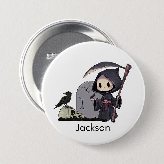 Spooky Grim Sensenmann Graveyard Crow Gothic Hallo Button (Vorne & Hinten)