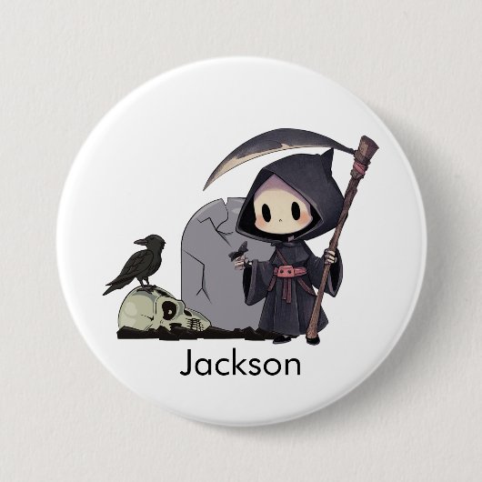 Spooky Grim Sensenmann Graveyard Crow Gothic Hallo Button (Vorderseite)