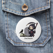 Spooky Grim Sensenmann Graveyard Crow Gothic Hallo Button