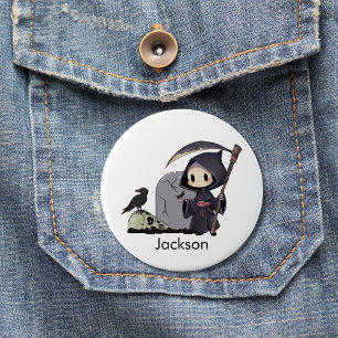 Spooky Grim Sensenmann Graveyard Crow Gothic Hallo Button