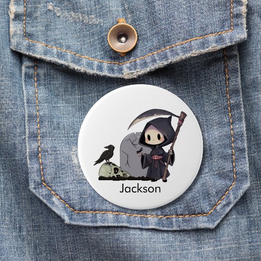 Spooky Grim Sensenmann Graveyard Crow Gothic Hallo Button