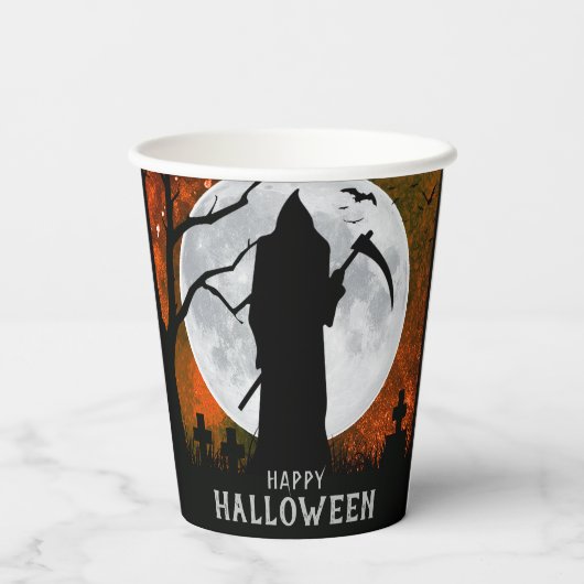 Spooky Grim Sensenmann Graveyard Halloween-Party Pappbecher (Rückseite)