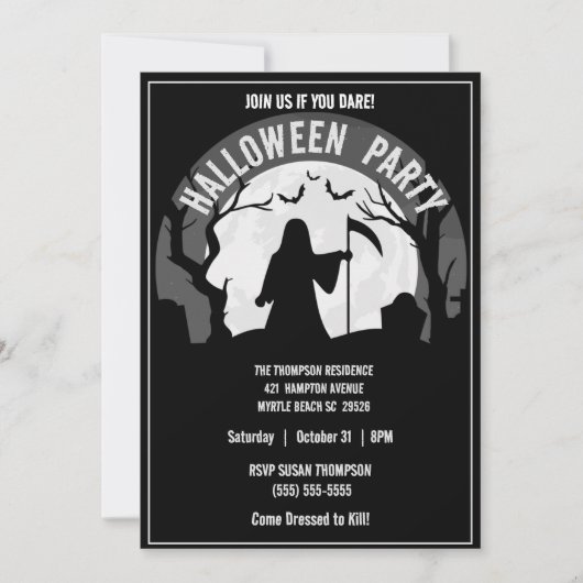 Spooky Grim Sensenmann Halloween-Party Einladung (Vorderseite)