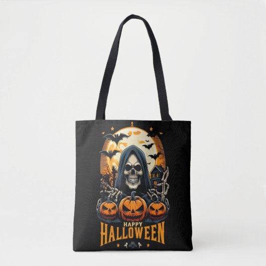 Spooky Grim Sensenmann Jack O' Lanterns Fledermäus Tasche (Vorderseite)