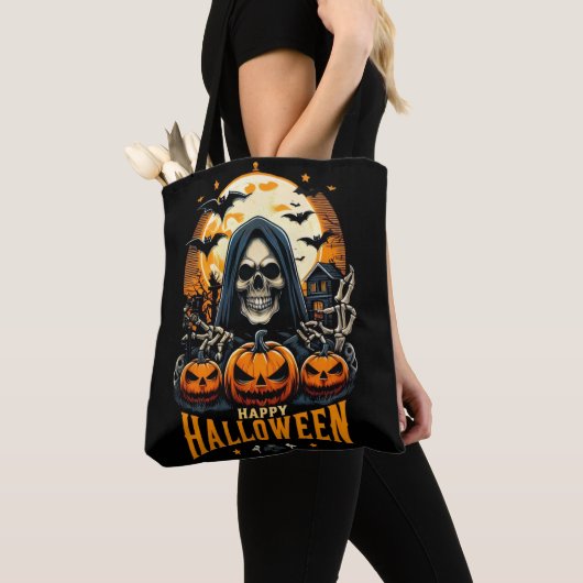 Spooky Grim Sensenmann Jack O' Lanterns Fledermäus Tasche (Von Nahem)
