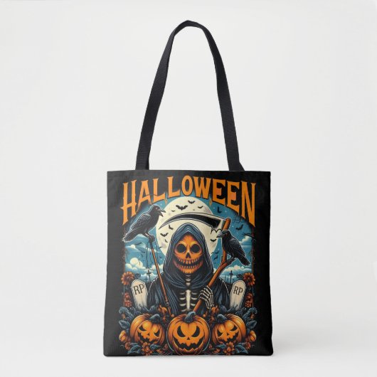 Spooky Grim Sensenmann Pumpkin Halloween Graveyard Tasche (Vorderseite)