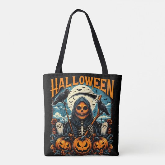 Spooky Grim Sensenmann Pumpkin Halloween Graveyard Tasche (Rückseite)