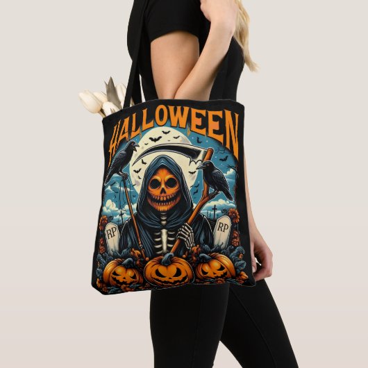 Spooky Grim Sensenmann Pumpkin Halloween Graveyard Tasche (Von Nahem)