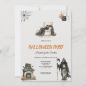 Spooky Grim Sensenmann und Pumpkin Halloween-Party Einladung (Vorderseite)