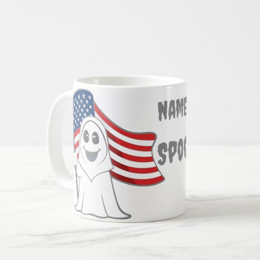Spooky Grim Sensenmann USA Flag Halloween Kaffeetasse (Vorderseite Links)