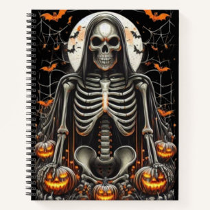Spooky Grim Skeleton & Glows Pumpkins Halloween Notizblock