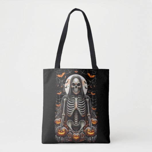 Spooky Grim Skeleton & Glows Pumpkins Halloween Tasche (Vorderseite)