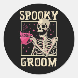 Spooky Groom Skeleton Halloween Wedding Bachelor P Runder Aufkleber