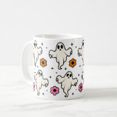 Spooky Groovy Ghosts & Blume Halloween Kaffeetasse (Vorderseite Links)