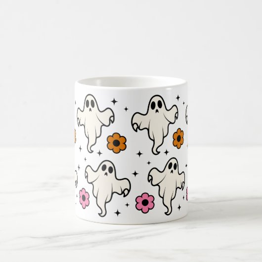 Spooky Groovy Ghosts & Blume Halloween Kaffeetasse (Mittel)