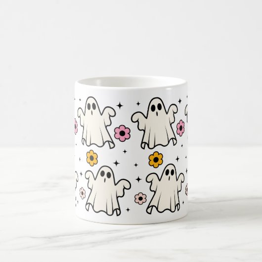 Spooky Groovy Ghosts & Blume Halloween Kaffeetasse (Mittel)
