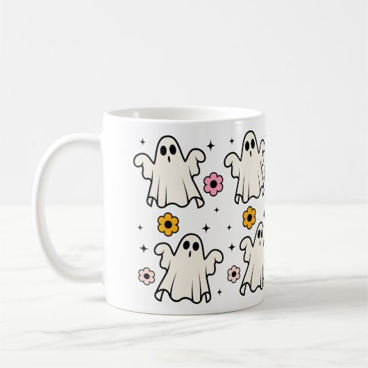 Spooky Groovy Ghosts & Blume Halloween Kaffeetasse (Links)