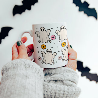Spooky Groovy Ghosts & Blume Halloween Kaffeetasse