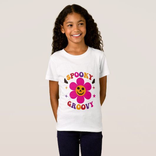 Spooky Groovy Pink Blume Halloween T-Shirt (Vorne ganz)