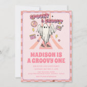 Spooky Groovy Pink Vintages Halloween 1. Geburtsta Einladung (Vorderseite)